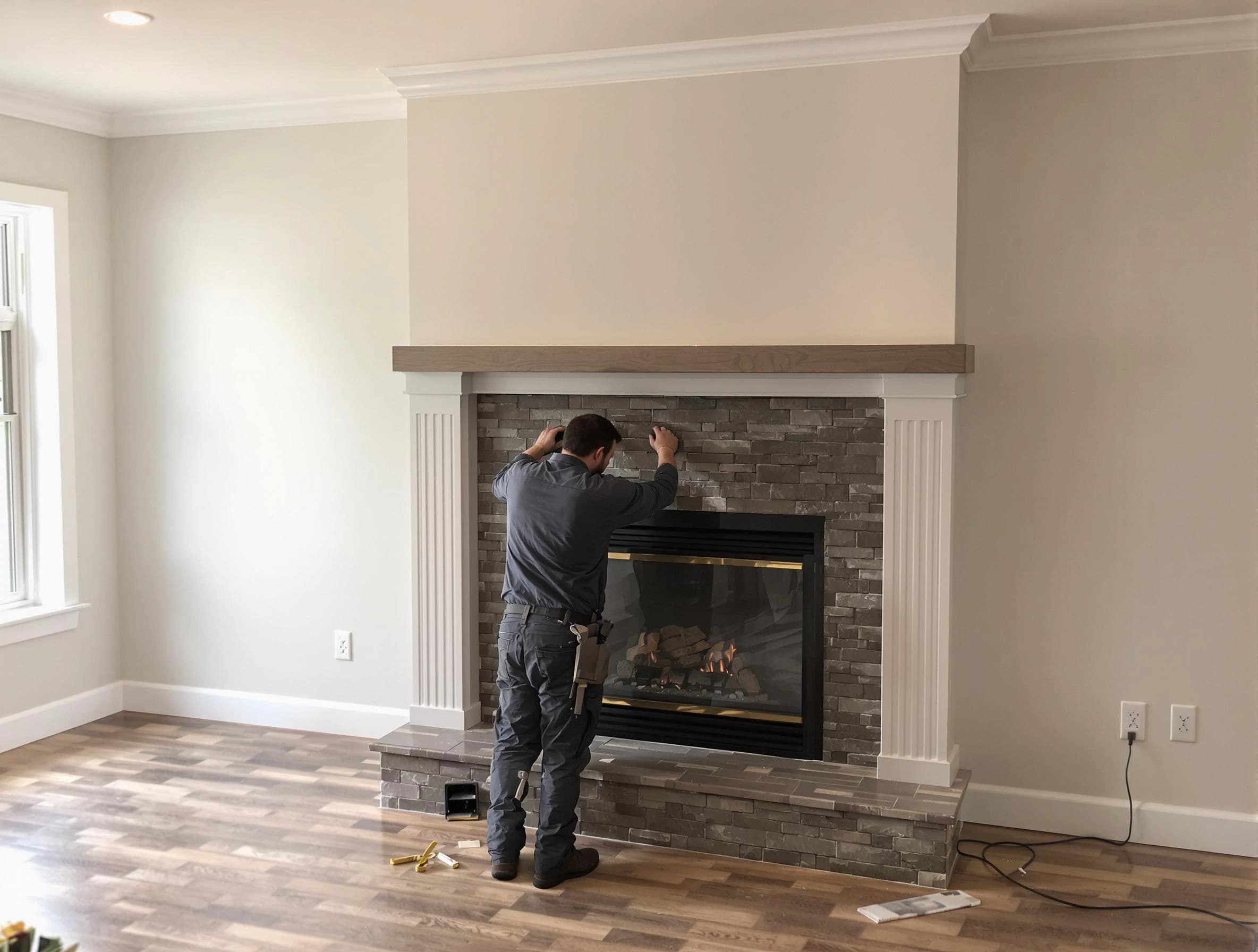 Fair Lawn Chimney Sweep finishing a custom fireplace install in Fair Lawn, NJ