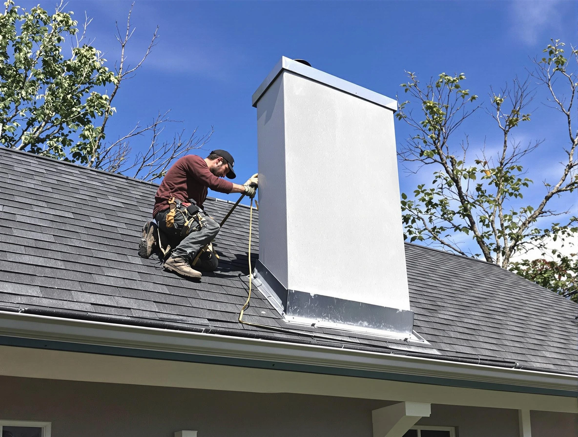 Fair Lawn Chimney Sweep team member finishing chimney construction in Fair Lawn, NJ