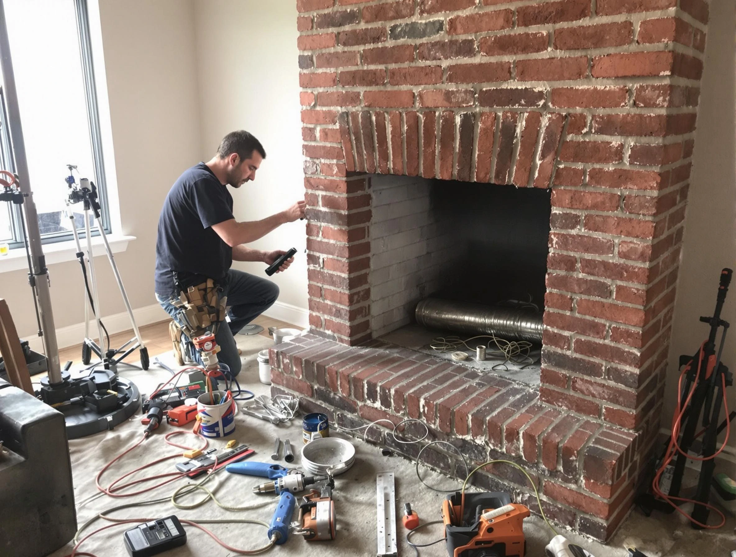 Fair Lawn Chimney Sweep specialist finalizing chimney liner service in Fair Lawn, NJ